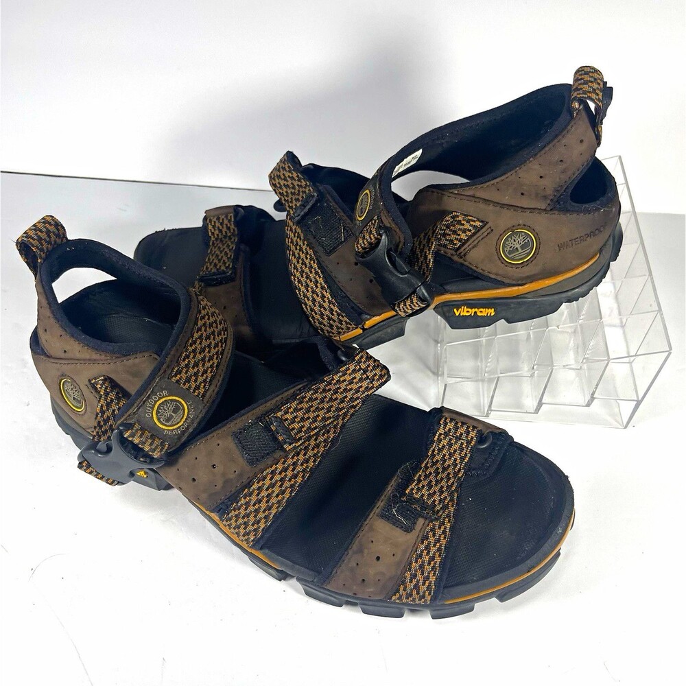 Timberland Men’s Sport Sandals Brown/Black Leather Hook & Loop Vibram 11M